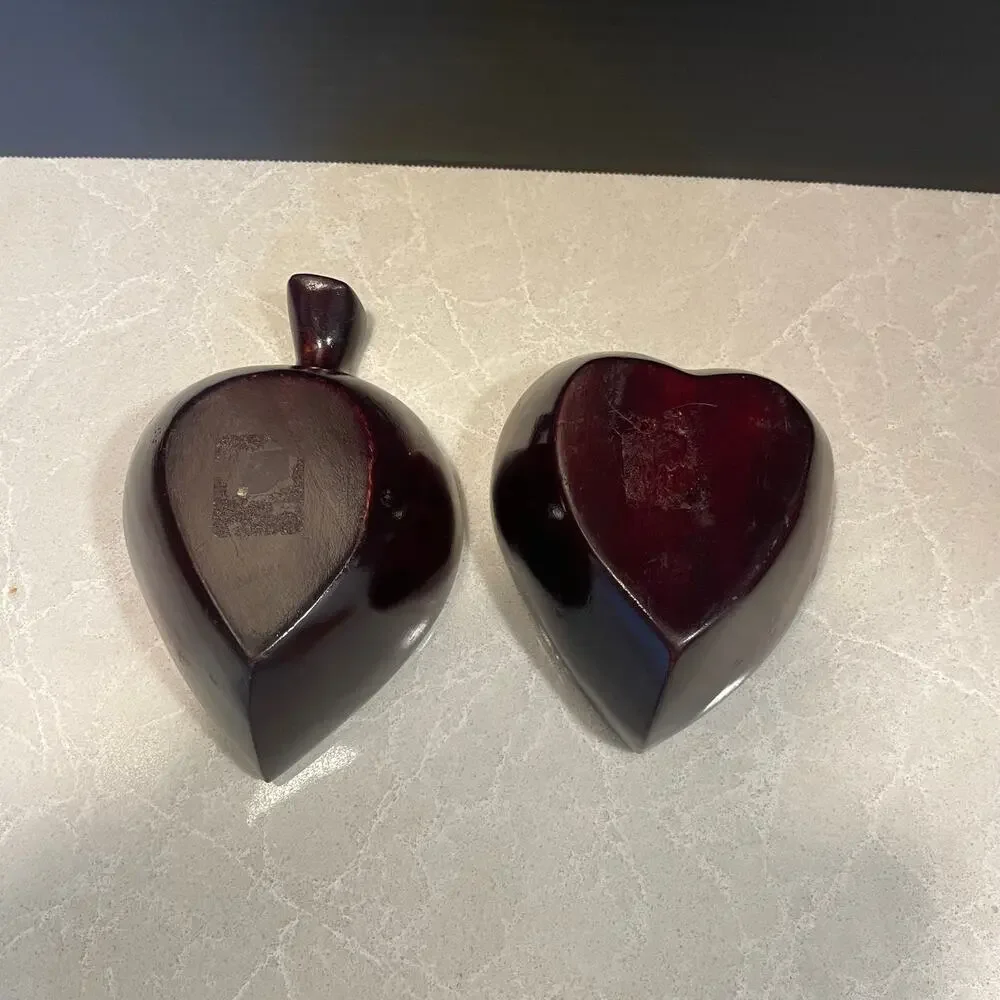 Vintage MCM set of 2 hearts shaped wooden bowls serving dishes decorative only